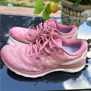 ASICS Women's Pink and White Athletic Shoes